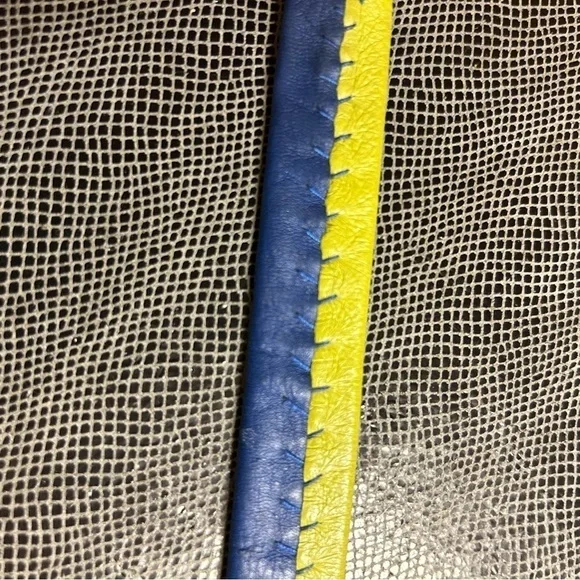 Sámi Leather Bracelet Blue and Yellow with Pewter Embroidered Design